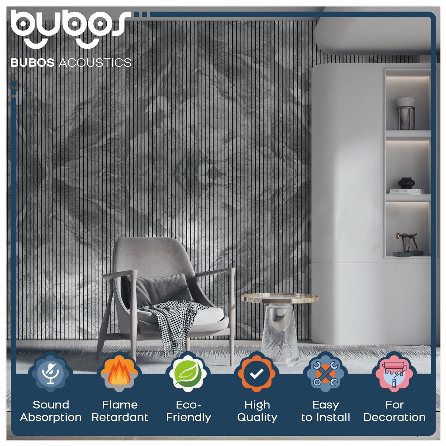 BUBOS Acoustic Panels 4 Pack, Decorative Soundproof Wall Panels Marble Pattern, Sound Absorbing Panels 47.2" X 23.6" X 0.4" Peel & Stick Acoustic Treatment for Studio, Office, Home Theater (Vein)