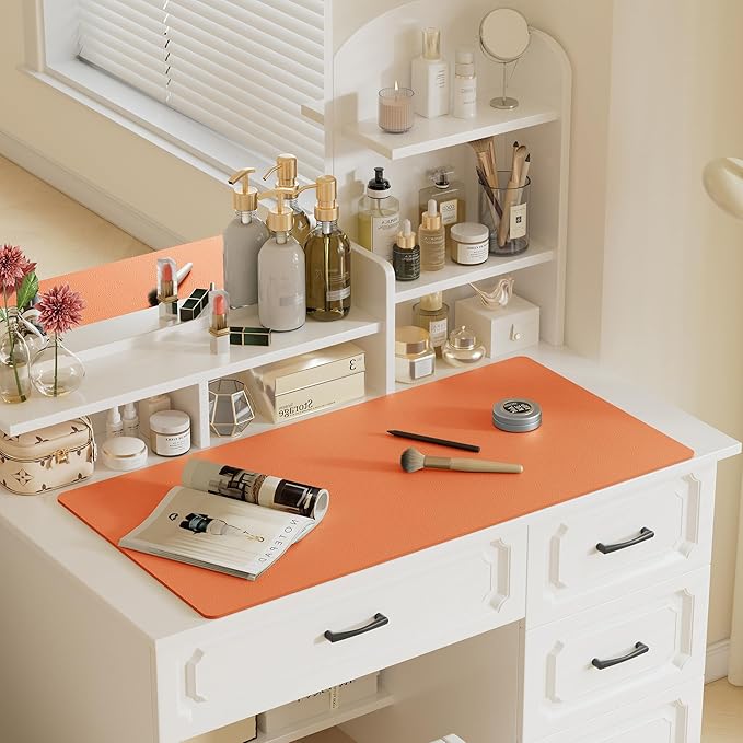Aothia Faux Leather Desk Mat – Large Mouse Pad, Non-Slip PU Leather Blotter, Waterproof Writing Surface for Office and Home (Hermes Orange, 47.2" x 23.6")