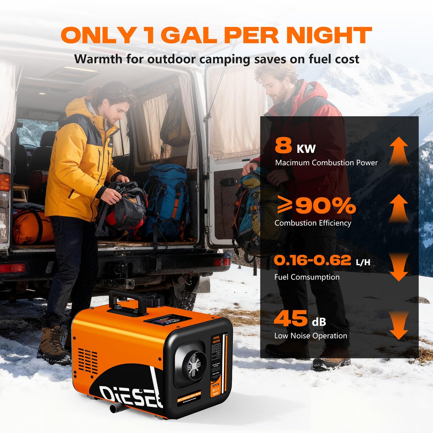 7L Large Diesel Heater, 8KW 240V/110V/12V/24V All in One Diesel Air Heater with LCD Switch, Remote Control, Suitable for Truck, RV, Home, Car, Campers, Boat, Orange