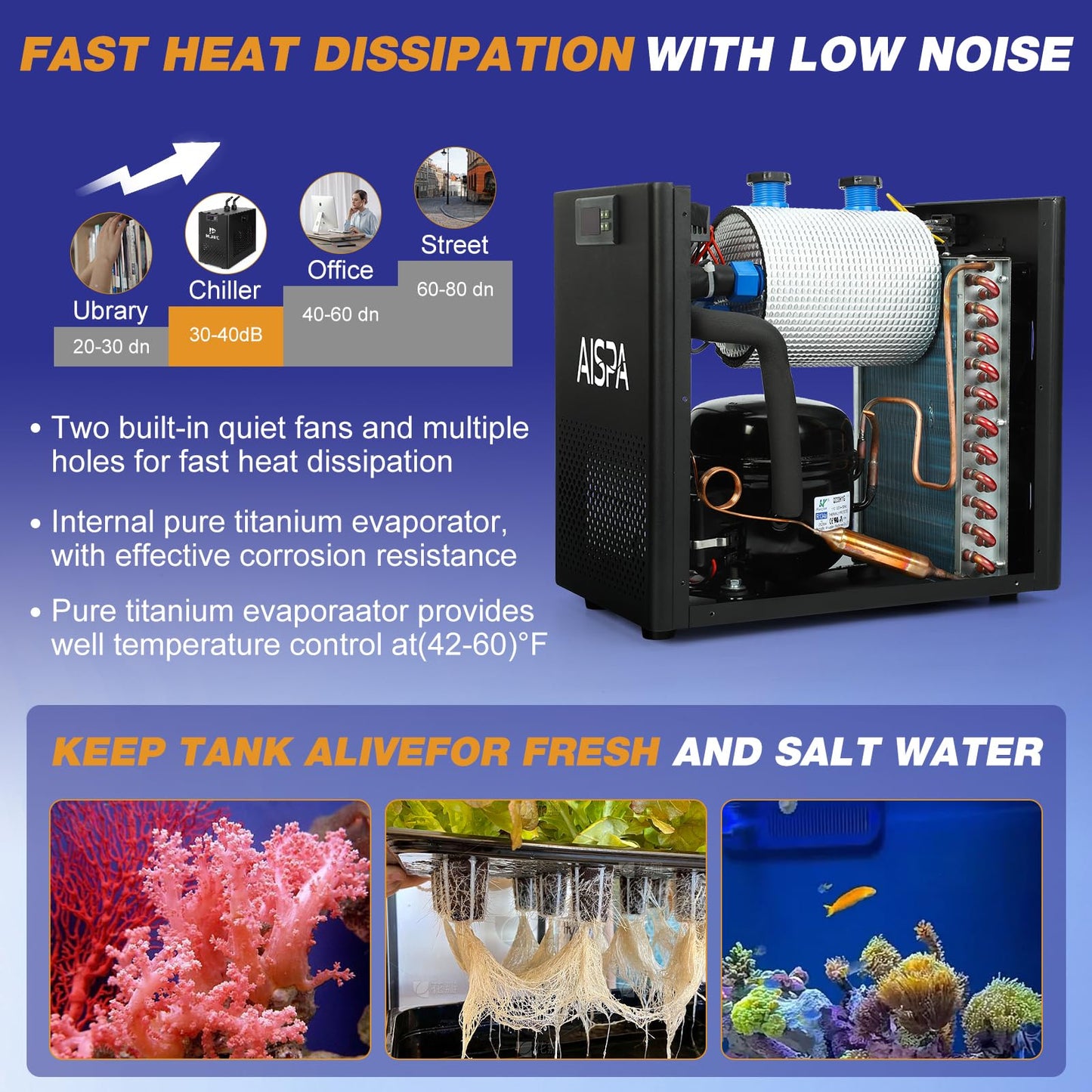 AISPA Aquarium Chiller 1/10 HP, 42GAL Fish Tank Water Chiller