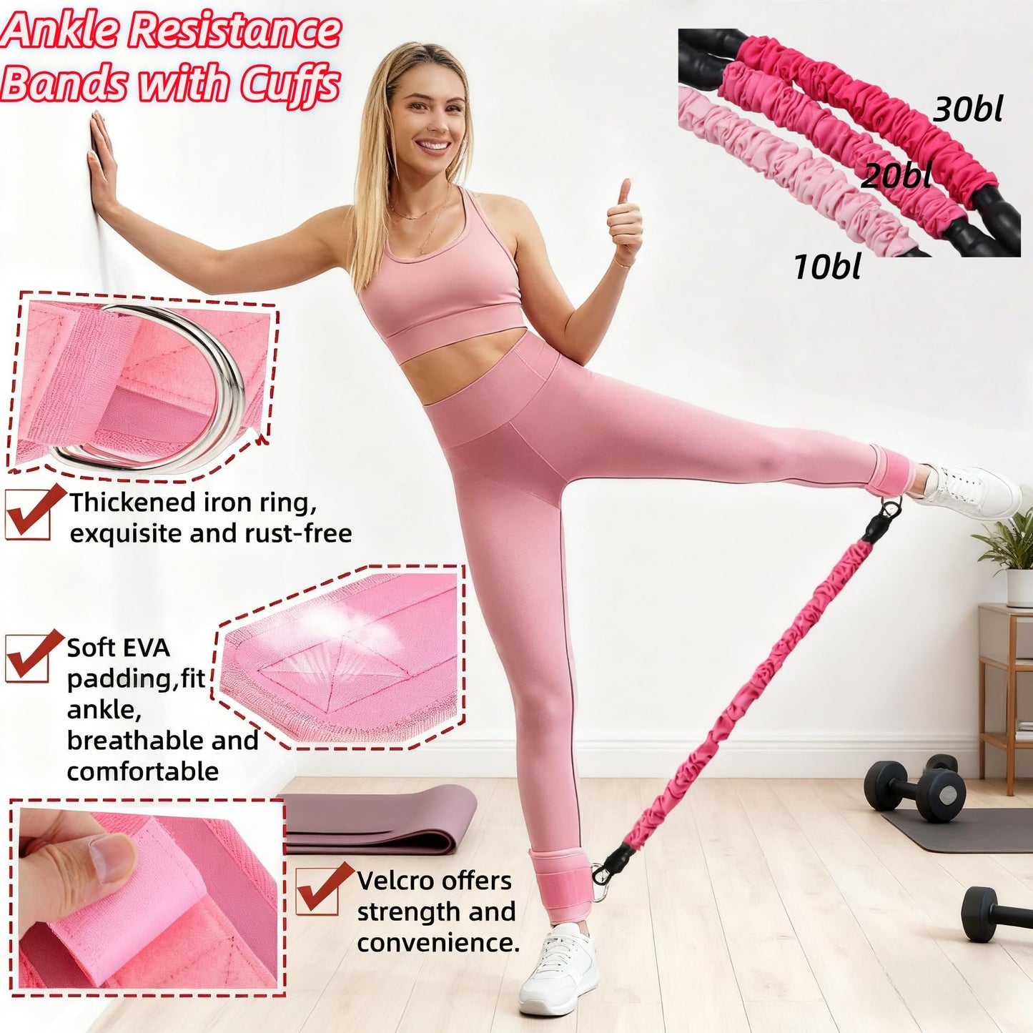 Ypdroy Women Glute Workout Equipment Set, Ankle Resistance Bands with Cuffs Long Yoga Resistance Bands Socks & Bag, Glute Sculpting at Home Set for Gym Equipment Pilates Kit