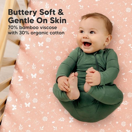 KeaBabies Fitted Crib Sheets - Soft Bamboo Viscose Cotton, 52x28, Gender Neutral, Durable (Butterflies)