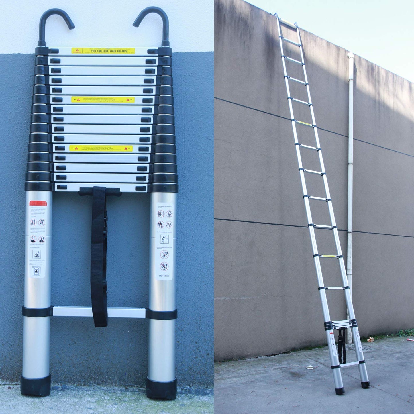 Telescoping Ladder Aluminum 20.3FT 6.2m Extension Ladder with Detachable Hooks, EN131 Standard 330lbs Load Capacity, Adjustable Height Portable Home Step Ladder Weights 36lbs