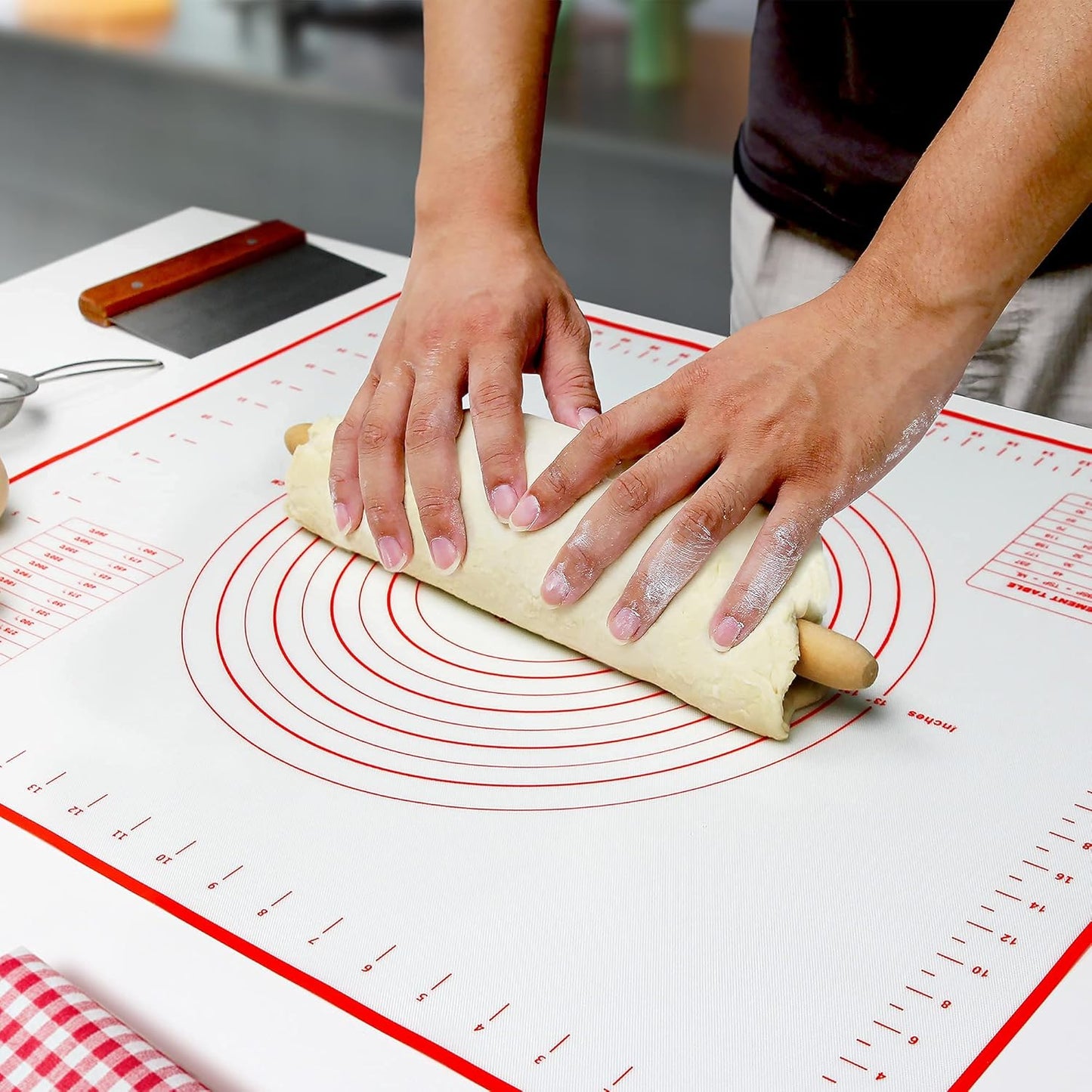 Skiennix Silicone Pastry Baking Mat - Heat Resistant, Non-Stick & BPA Free | 27.5” x 20” Red with Brush & Scraper