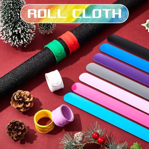 Leyndo Wrapping Paper Roll Holder Clips - 24 Silicone Snap Bands with Covered Metal Strips | 1 x 9 in for Gift Wrapping (Multi Colors)