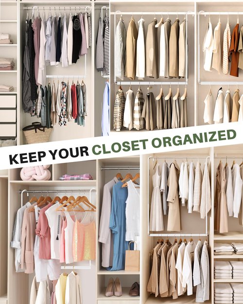 Hanging Closet Rod, Adjustable Height & Width Closet Rods for Hanging Clothes-Closet Extender Hanging Rod Space-Maximizing Design Suitable for Hanging and Drying Clothes, White