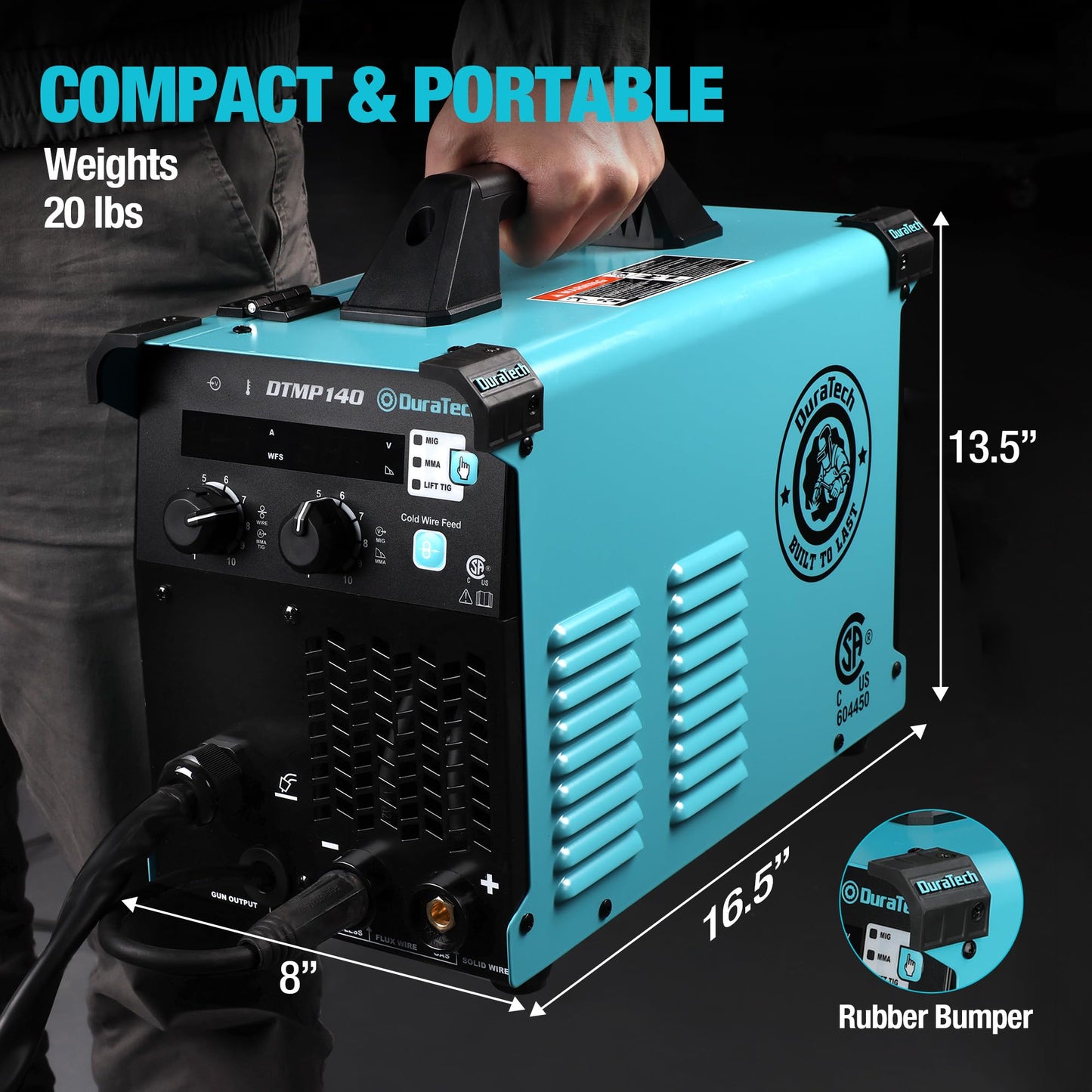 DURATECH 140Amp MIG Welder, 120V 4-in-1 Welding Machine Flux Core Gasless/Solid Core Gas Shielded/TIG/Stick Welder Suitable for 2 to 11lbs Welding Wire, IGBT Inverter Portable Welder with Welding Gun