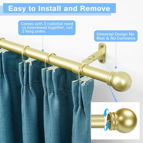 Max Adjustable Curtain Rods by [Brand Name] - 16 to 48 Inches | Warm Gold Finish, 6/8" Diameter, Pack of 1