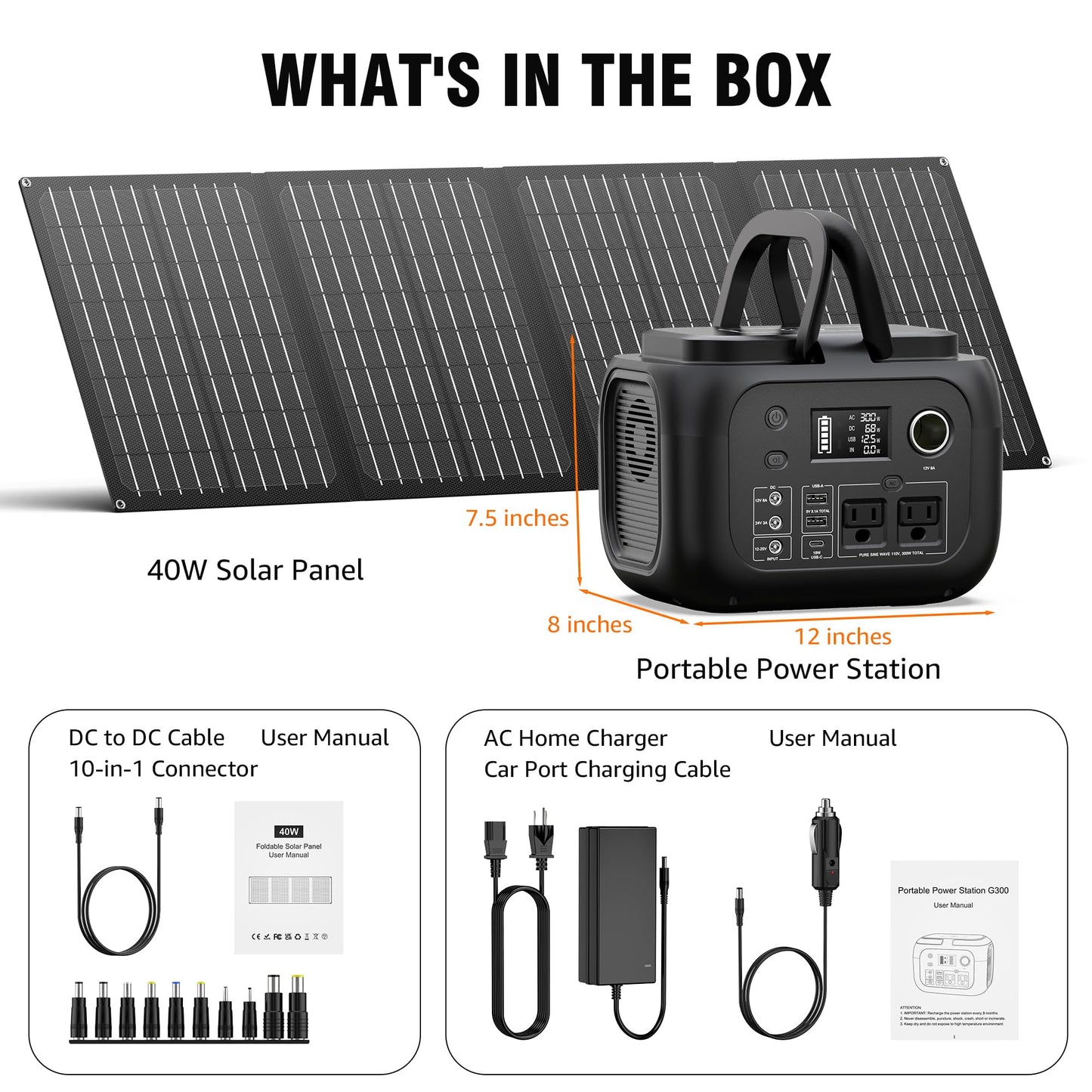 SinKeu Solar Powered Generator 300W Peak/70400mAh, 260Wh Portable Power Station with Panels 40W Included, Solar Generator with AC Outlet 110V for Home Use, Camping, Outdoor, Power Backup