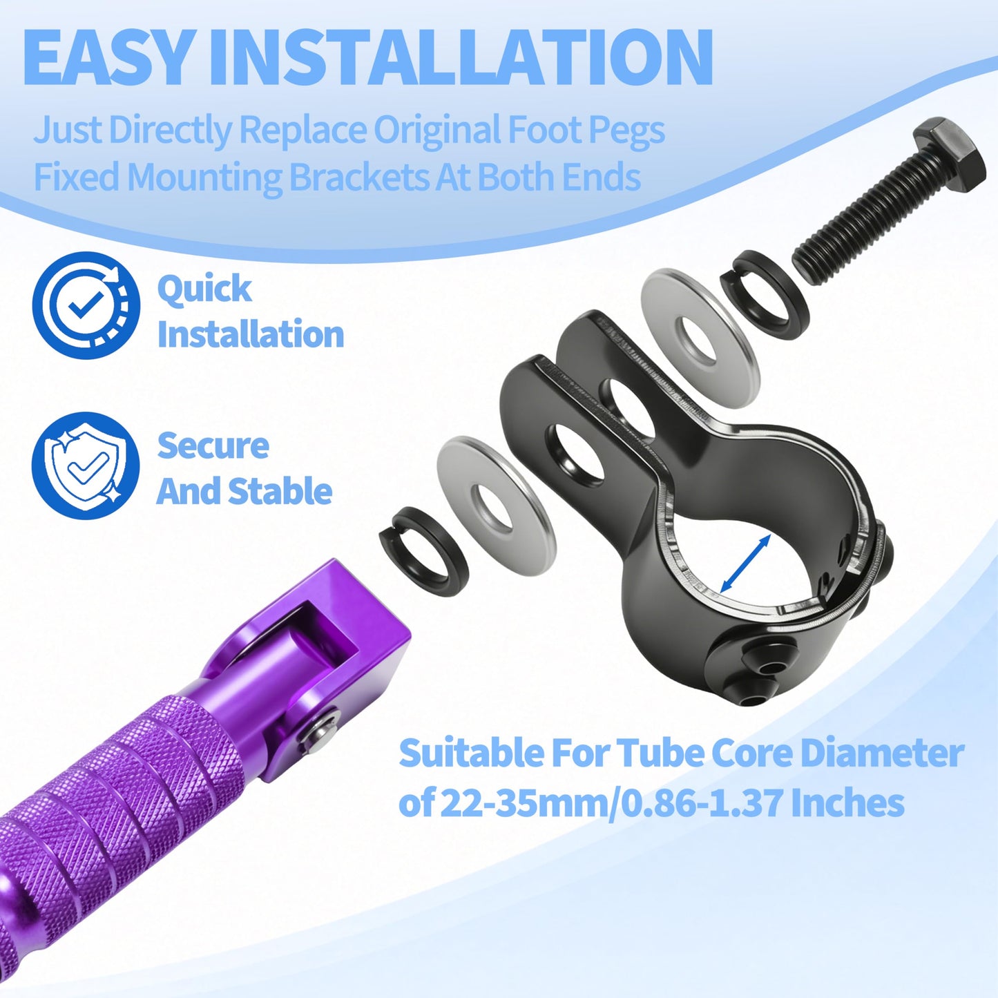 M8 Anti-Skid CNC Universal Motorcycle Foot Pegs Degree Foldable Footpegs Footrest,Upgrade Passenger Pedal For Mini Bike Dirt Pit Bike Electric Car Motorbike Honda Suzuki Yamaha Kawasaki (Purple)
