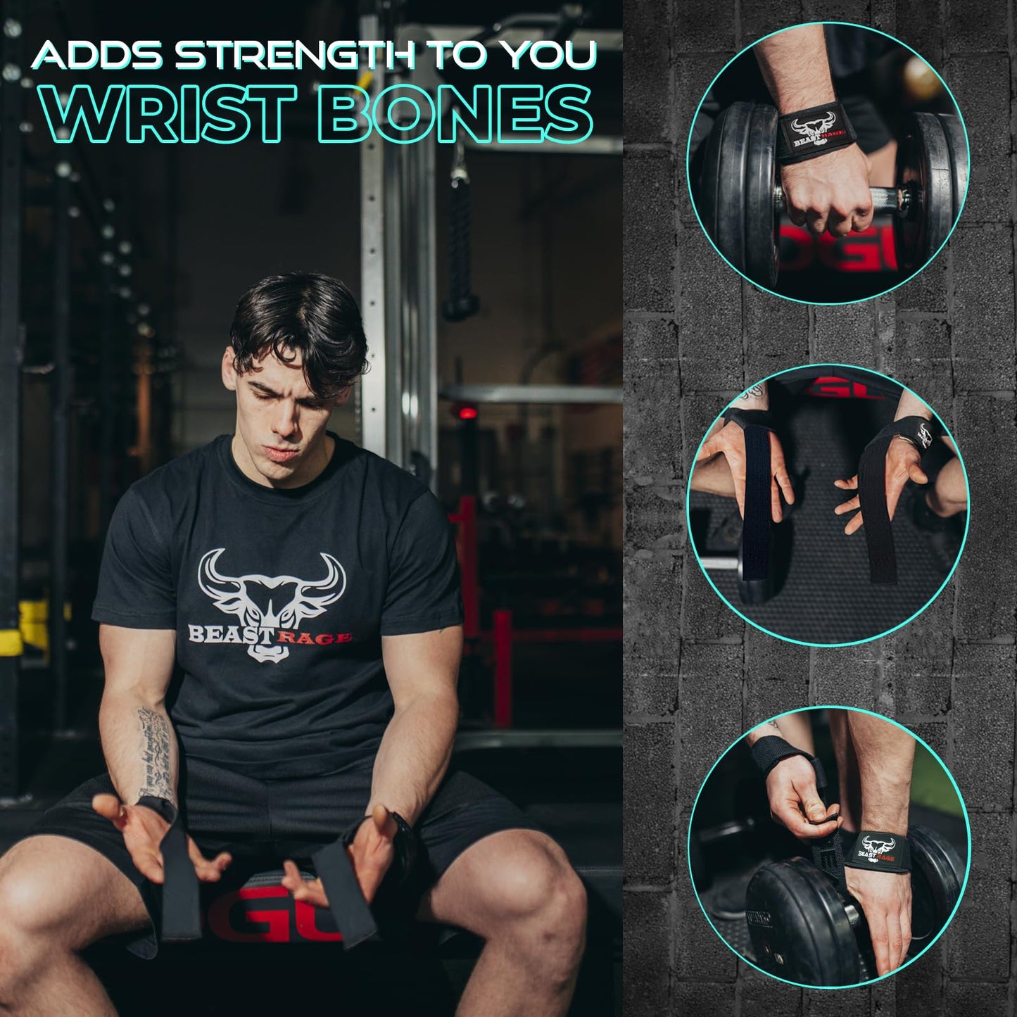 BEAST RAGE Lifting Wrist Straps for Weightlifting, Straps Gym Grip Power Workouts Lifting Straps Padded Cotton Men Women Wrap Lift, Deadlift Bodybuilding Weight Lifting Exercise Straps (Black)