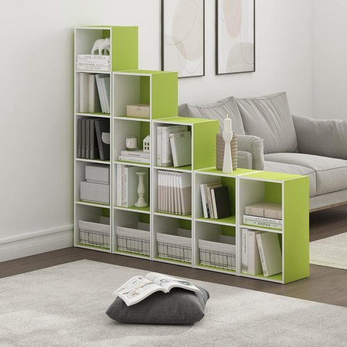 Furinno PASIR 4-Tier Modern Bookshelf - Easy Assembly Open Shelves Bookcase | Green/White 9 x 12 x 42