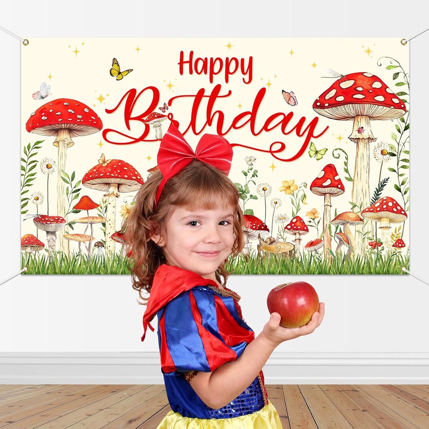 Mocsicka 70.8x43.3 inch) Mushroom Birthday Banner Backdrop Red Mushroom Birthday Party Banner Mushroom Birthday Party