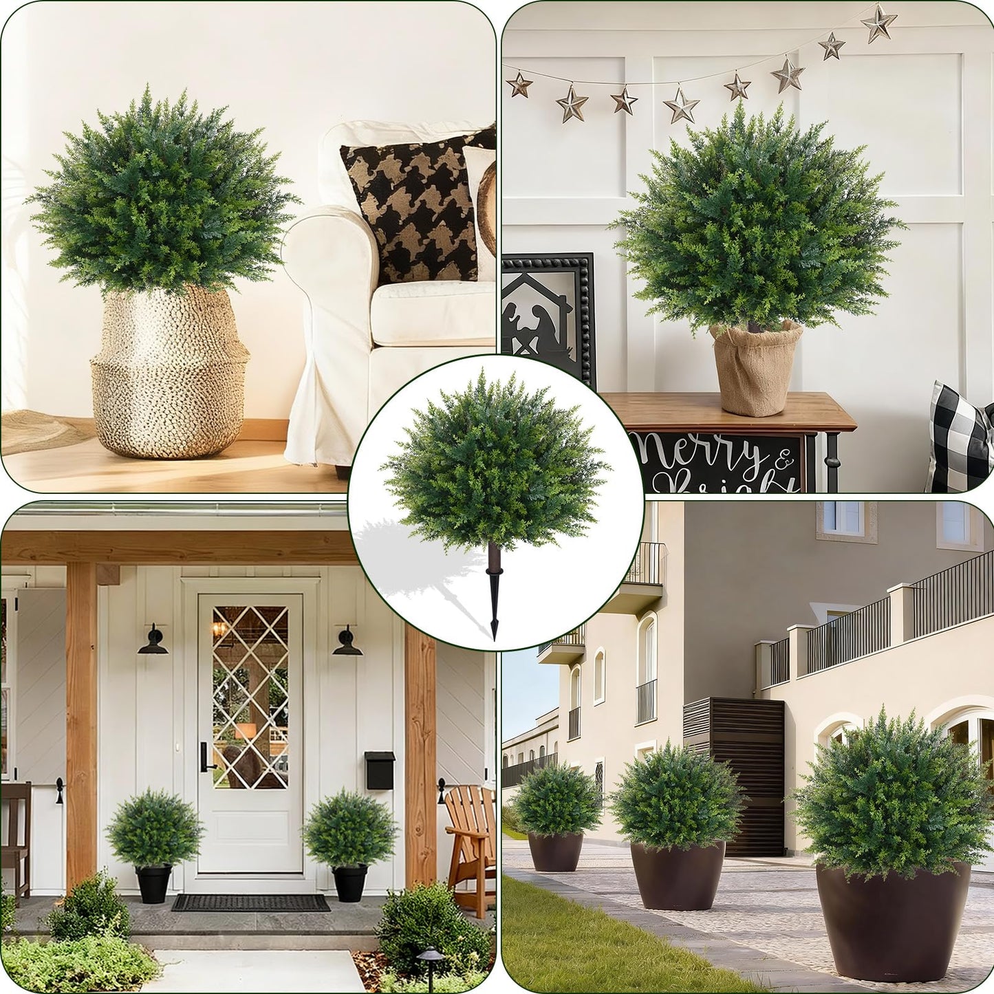 Waipfaru Artificial Plants Outdoor, 2Pcs 23'' Artificial Cedar Topiary with Ground Spike, UV-Resistant Fake Plants Fake Bushes Shrubs for Outdoor Indoor Garden Front Porch Decor