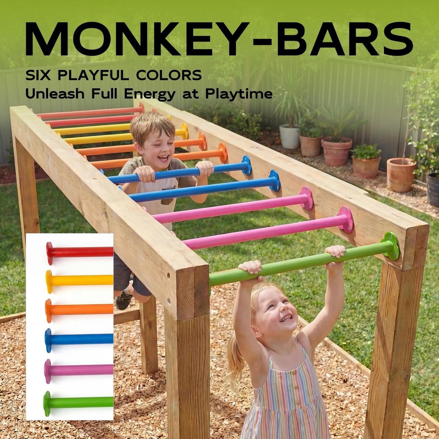 BiJun 16.5 inch Monkey Bars Kit for Backyard Outdoor Indoor Ladder Rungs Monkey Bars Freestanding(6 Colors,6 Pack