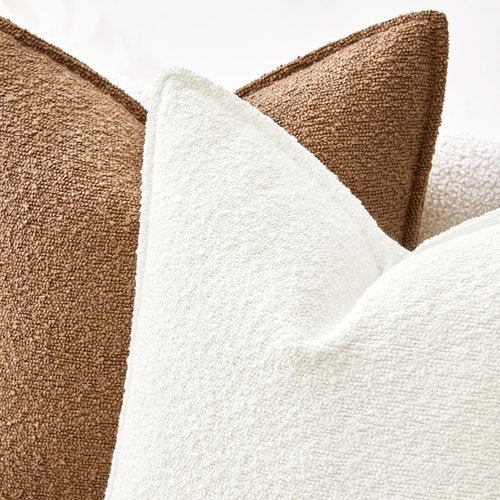 MIULEE Decorative Textured Boucle Throw Pillow Covers - Pack of 2 | 22x22 Inch White Boho Farmhouse Accents for Sofa & Bedroom Decor
