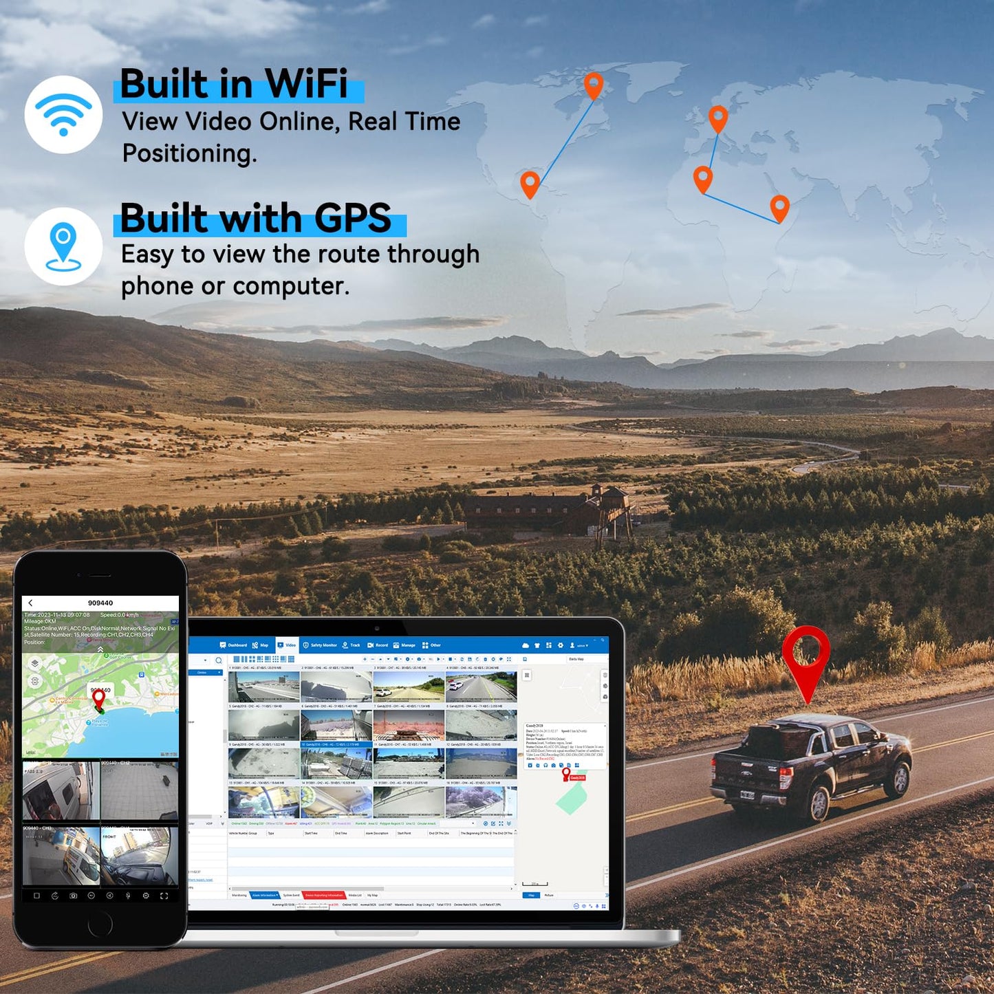 4CH 1080P H.265 4G WiFi GPS 4TB HDD Vehicle Mobile DVR System Video Recorder Loop Record with IR Night Vision Waterproof Front Side Backup Camera and 7 inch VGA Monitor for RV Truck Camper Van