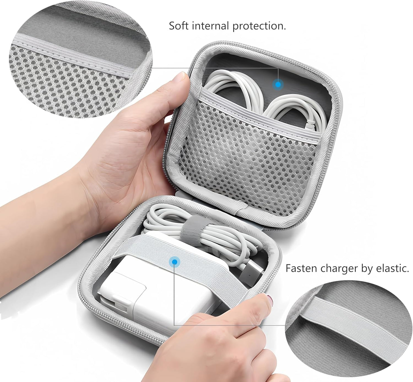 4.4"x4.4" Small Travel Carrying Storage Case, Charger Organizer, Pouch compatible with MacBook Power Adapter, Laptop