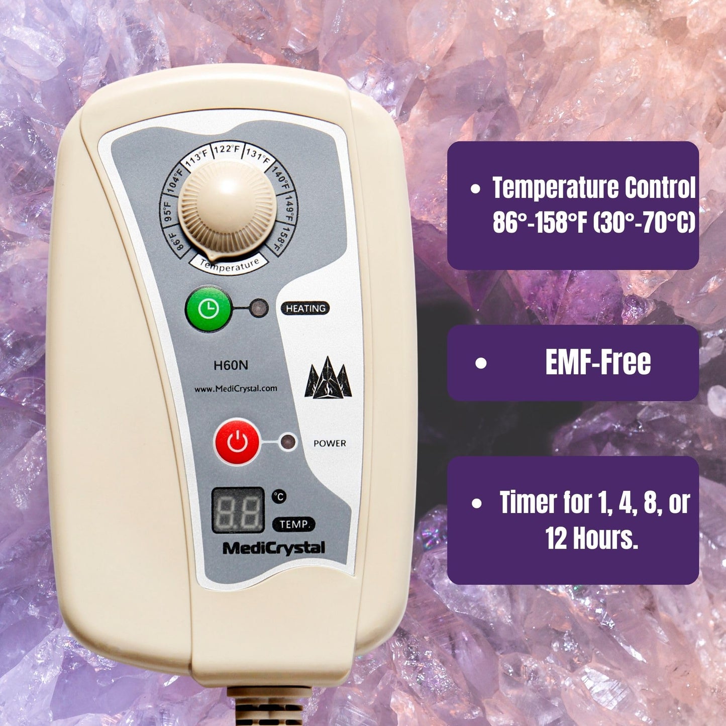 Far Infrared Amethyst Mat Midsize (59"L x 24"W) - Negative Ion - FIR Therapy - Natural Amethyst - FDA Registered Manufacturer - Adjustable Temperature Setting - Hot Crystal Heating Pad - Reddish Brown