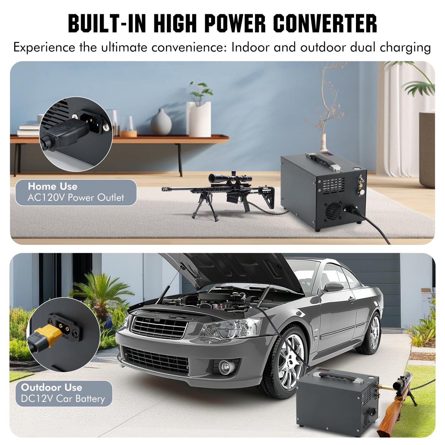 PCP Air Compressor, Airgun Compressor, Portable 4500Psi/30Mpa, Water/Oil-Free, One Button Start, Bursting disc, Built-in Fan, 12V DC 110V AC, Manual-stop, PCP Rifle/Pistol and Paintball Tank Air Pump