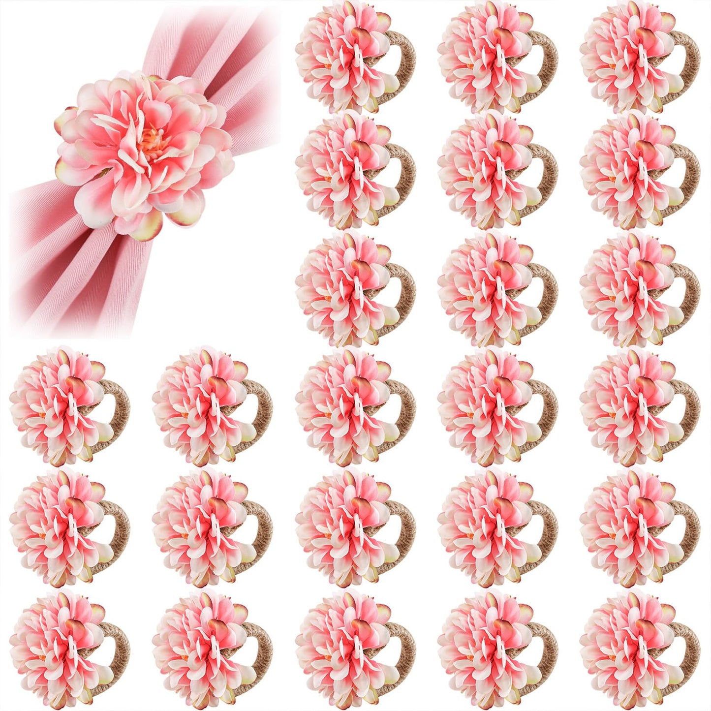 24 Pcs Flower Napkin Rings Daisy Flower Handcraft Floral Napkin Holder Rings for Wedding, Holiday Banquet, Luncheons, Birthday Party Dining Table Decor