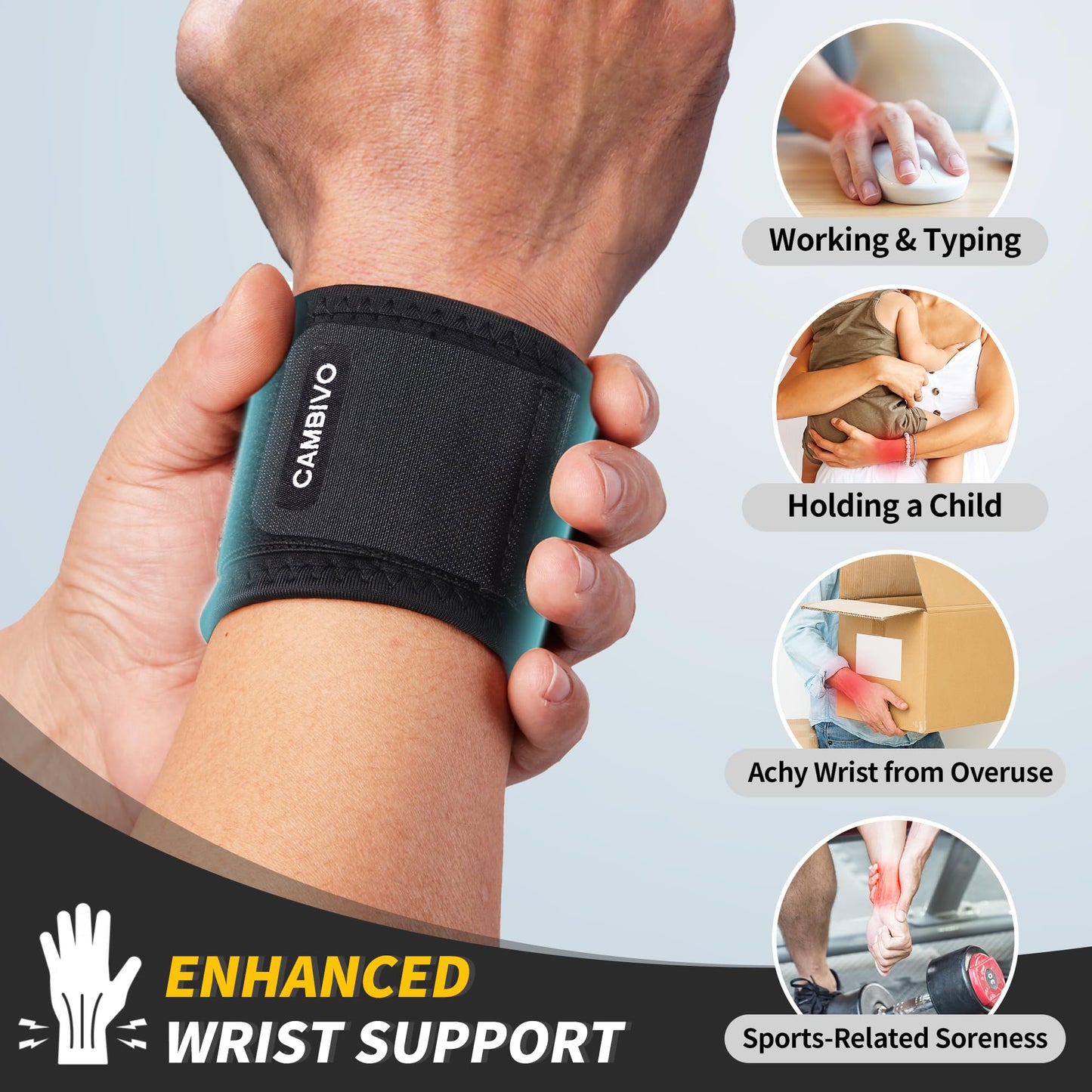 CAMBIVO Wrist Wraps for Men and Women 2 Pack, Adjustable Compression Wrist Brace for Carpal Tunnel, Wrist Support, Pain Relief, Lifting Straps Wrist Bands for Fitness, Weightlifting, Gym Workout