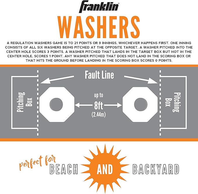 Franklin Sports Washer Toss Game Set - Outdoor Washers Set with Targets + Washers - Perfect for Lawn, Beach + More - Classic Outside + Tailgate Game