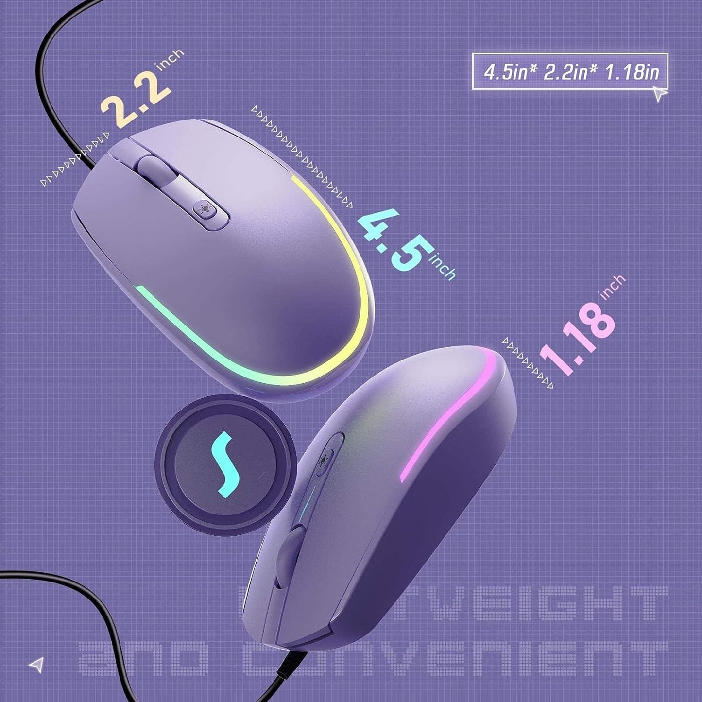 seenda Wired Mouse - USB Computer Mice Wired with RGB Backlit Optical LED Mouse with Attached USB Cord for Laptops