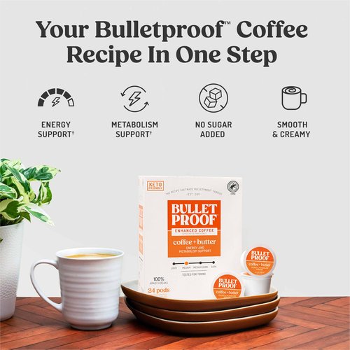Bulletproof Coffee + Organic Grass-Fed Butter Single-Serve Pods, Keto Coffee, All-in-One Recipe with MCT Oil and Butter