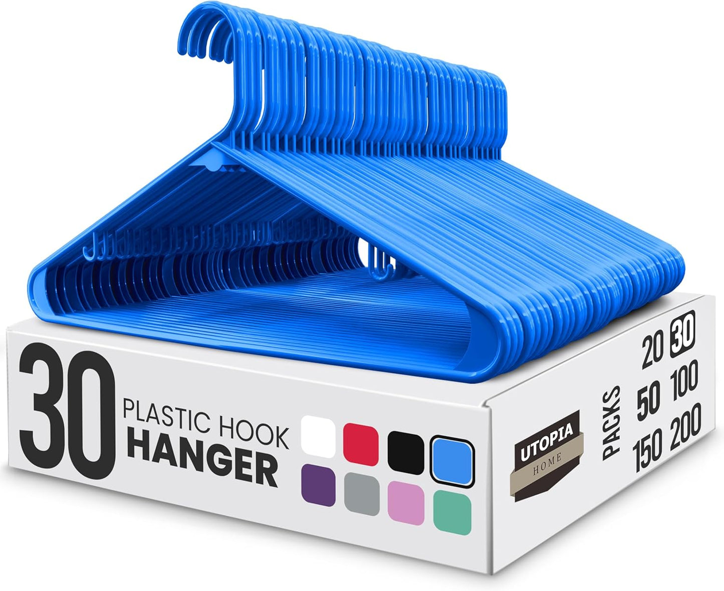 Utopia Home Clothes Hangers - Durable Plastic Hangers with Hooks | 30 Pack in Blue