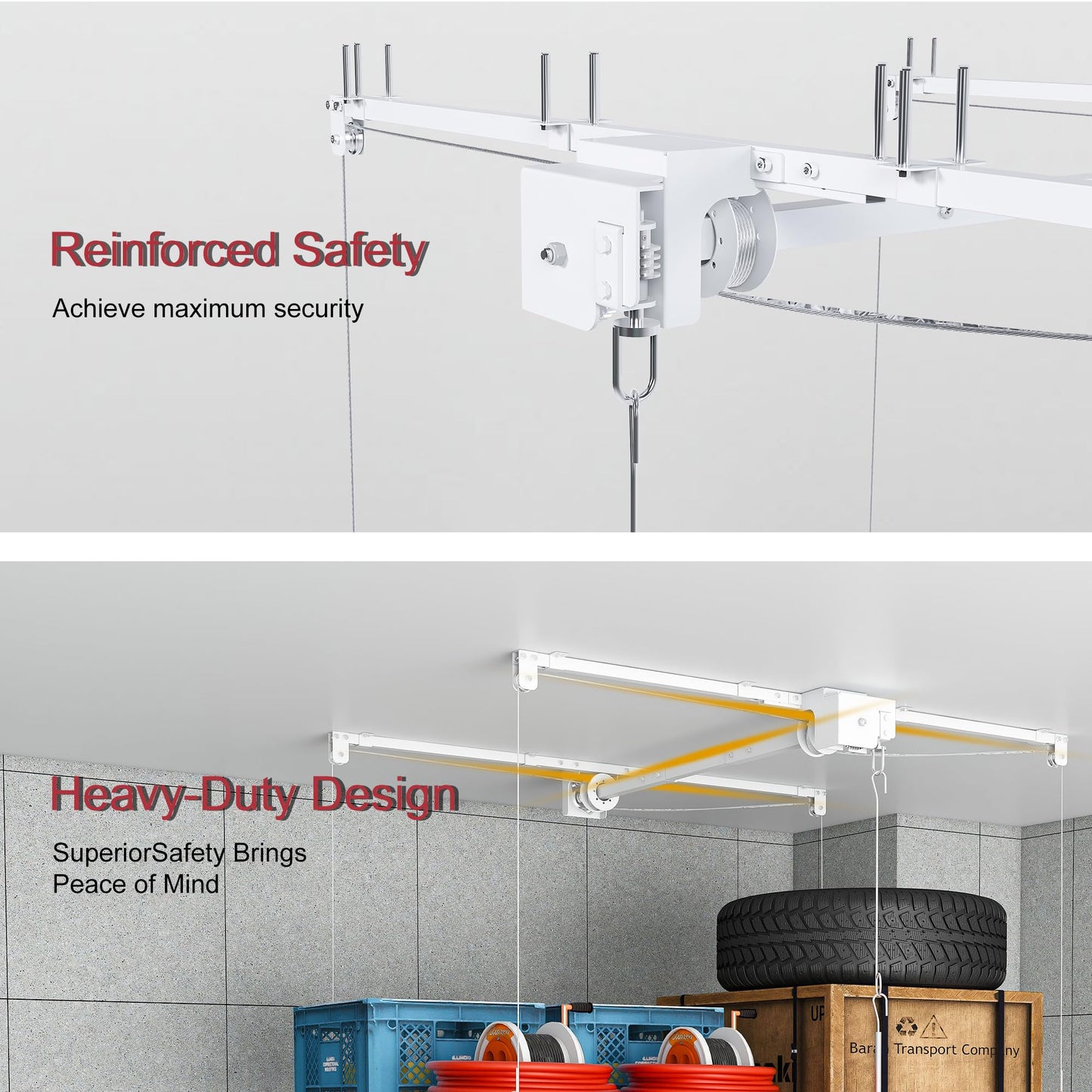 Leavader Manual Garage Storage Lift 3x6 FT for 10-12 ft Ceilings, Crank Down Overhead Storage Rack with Safety Lock, Heavy Duty Steel Garage Ceiling Storage System, 270LBS Capacity