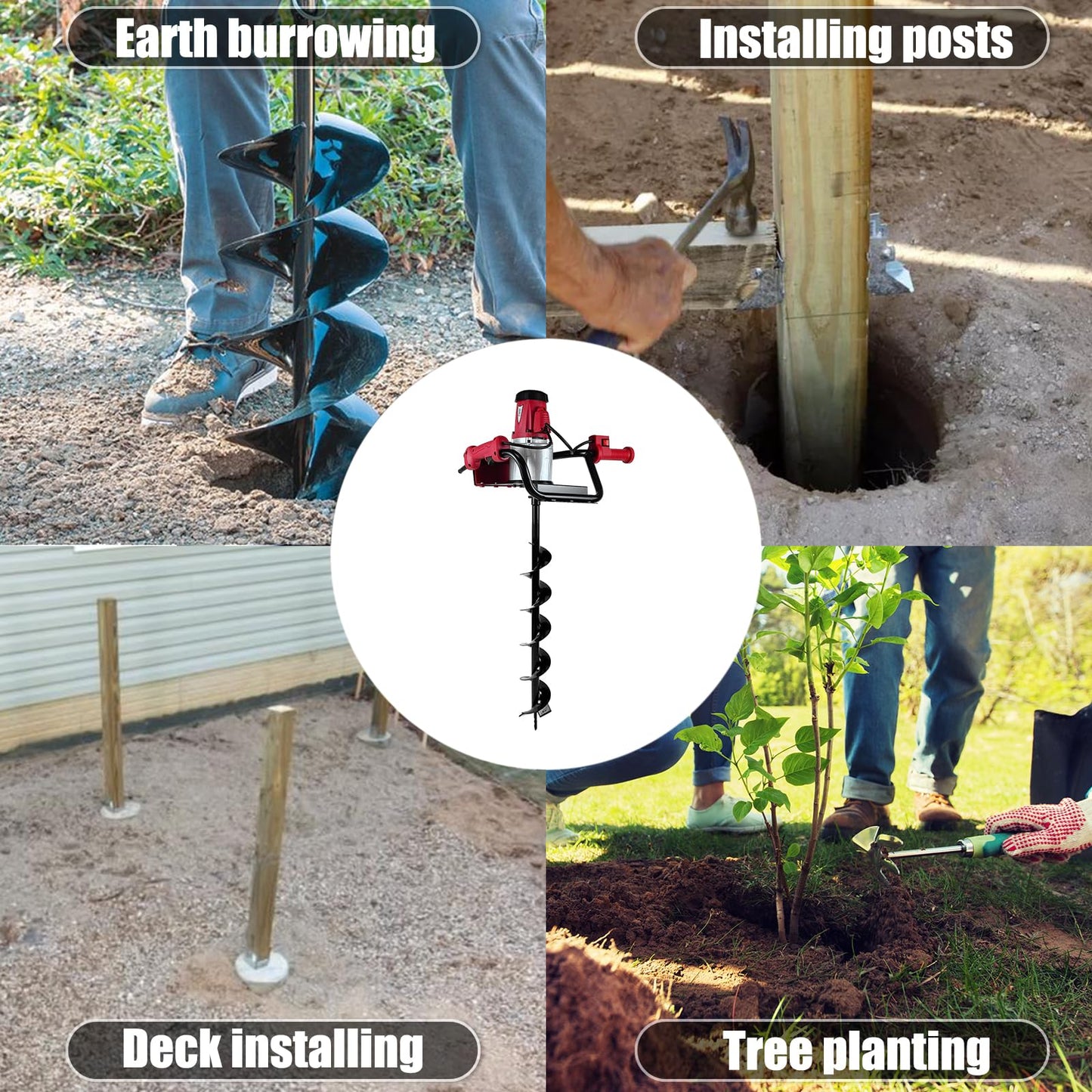 JKCHENPRO 1500W Electric Post Hole Digger - 6" & 4" Earth Auger with Reverse Function, Carry Bag & Durable Auger Bit for Fencing, Gardening