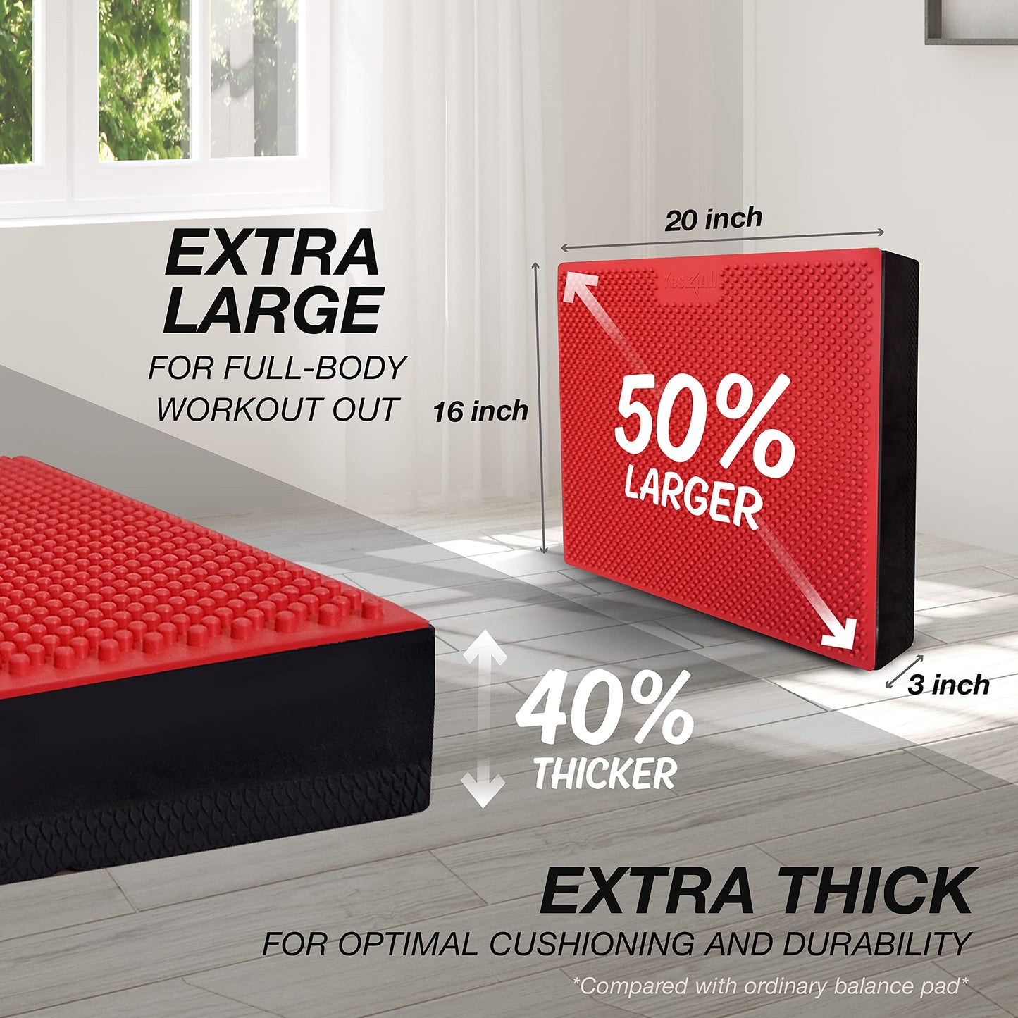 Yes4All unisex adult B. Red Yoga Balance pad massage, N.Red - XXL + Extra Thick -20" x 16" 3", X-Large US