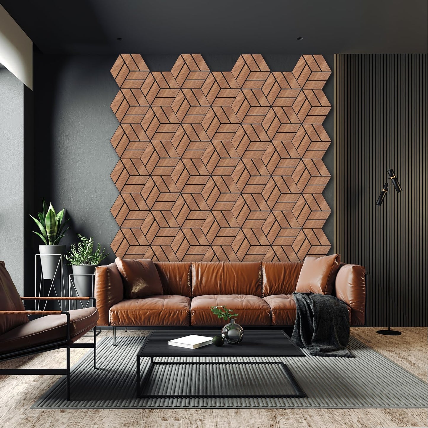 GreenClad 3D Peel and Stick Acoustic Wall Panel – 18-Pack Golden Maple Soundproof Wood Look Wall Panels for Interior Wall Decor, Hexagon Design