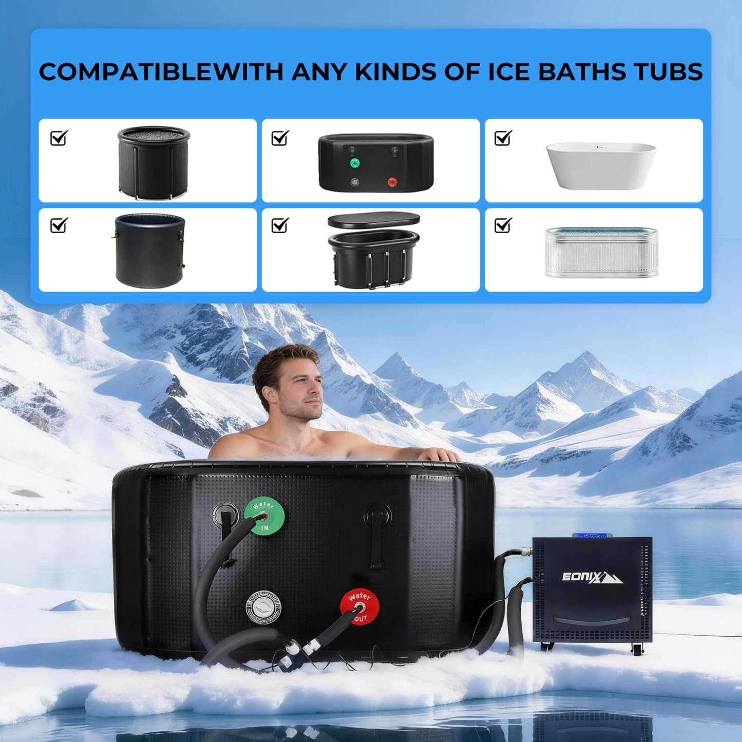 Upgraded Cold Plunge Chiller 1/3 HP, Professional Ice Bath Water Chiller for Cold Plunge Tubs, Built-in Filter & Pump, Insulated Hoses, Powerful Cooling for Cold Therapy Recovery & Home Use (1/3 HP)