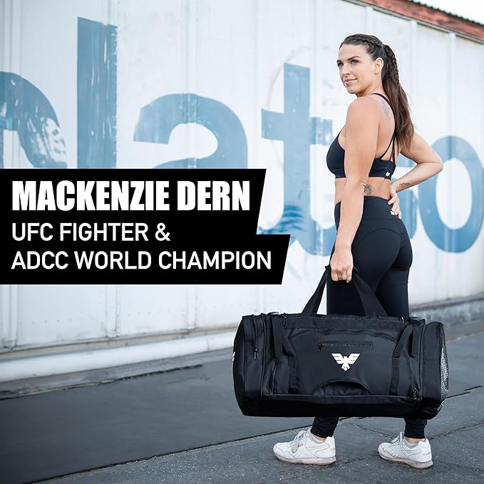 Elite Sports Monster MMA Duffel Bag – Large 44L Cordura Sports Bag w/Mesh Shoe Compartment & Adjustable Strap – MMA, BJJ, Martial Arts Gear – Fits Gi, Headgear, Shin Guards, Rash Guards & More