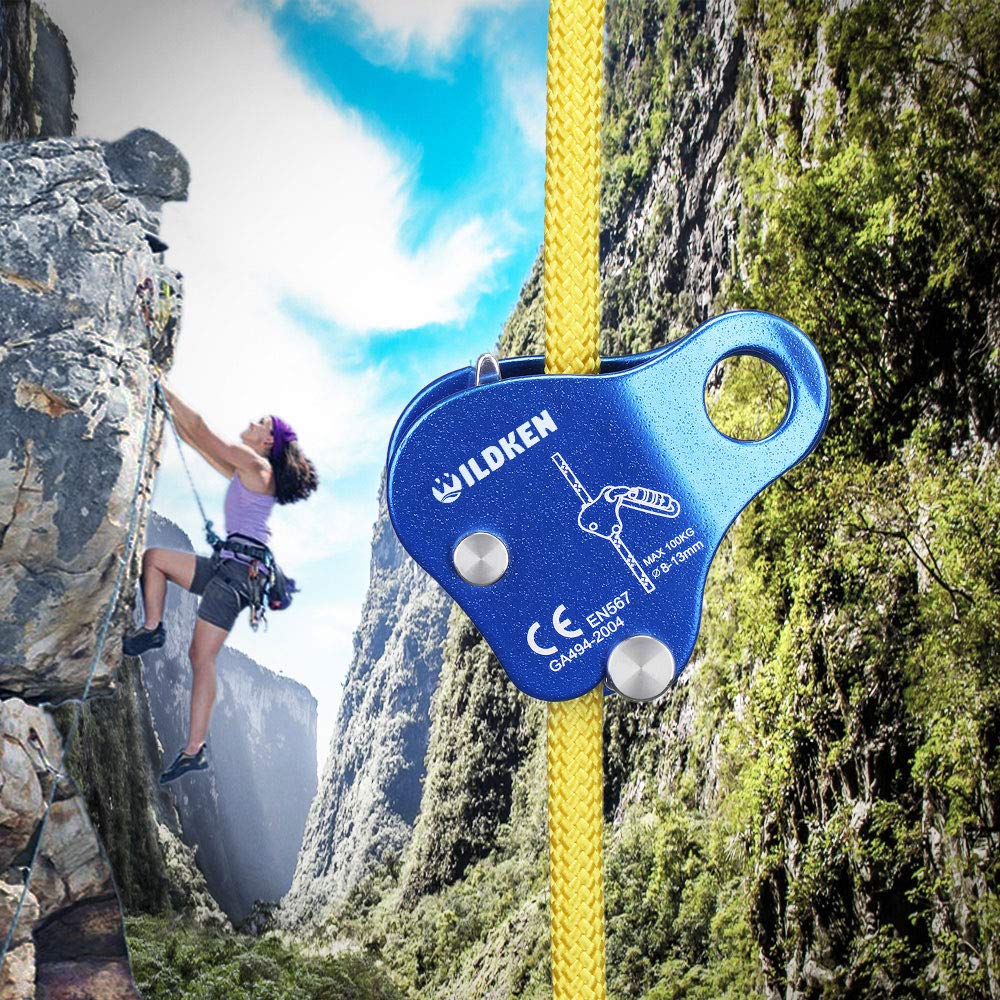 WILDKEN Climbing Ascender Fall Protection Belay Device Climbing Rope Grab for Rock Climbing Mountaineering Tree Arborist Expedition Caving Rescue Aerial Work (Blue)