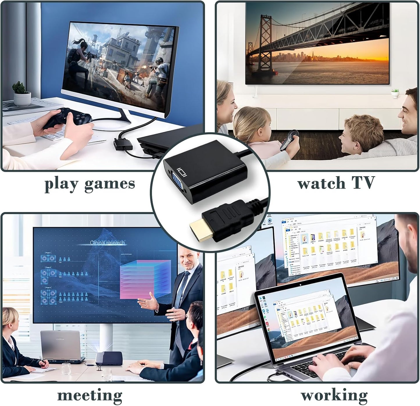 Wanme HDMI to VGA Adapter, High-Speed HDMI to VGA Converter Adapter (Male to Female) for Computer, Laptops, PC