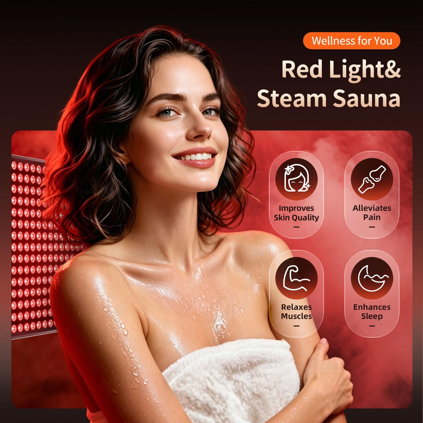 Viconor Infrared Sauna Box, Portable Steam Infrared Sauna Tent with Red Light Therapy for Home, Full Body Steam Indoor Sauna Box for Relaxation, 3L/1200W Steamer, 9 Levels Heat, Timer, Folding Chair