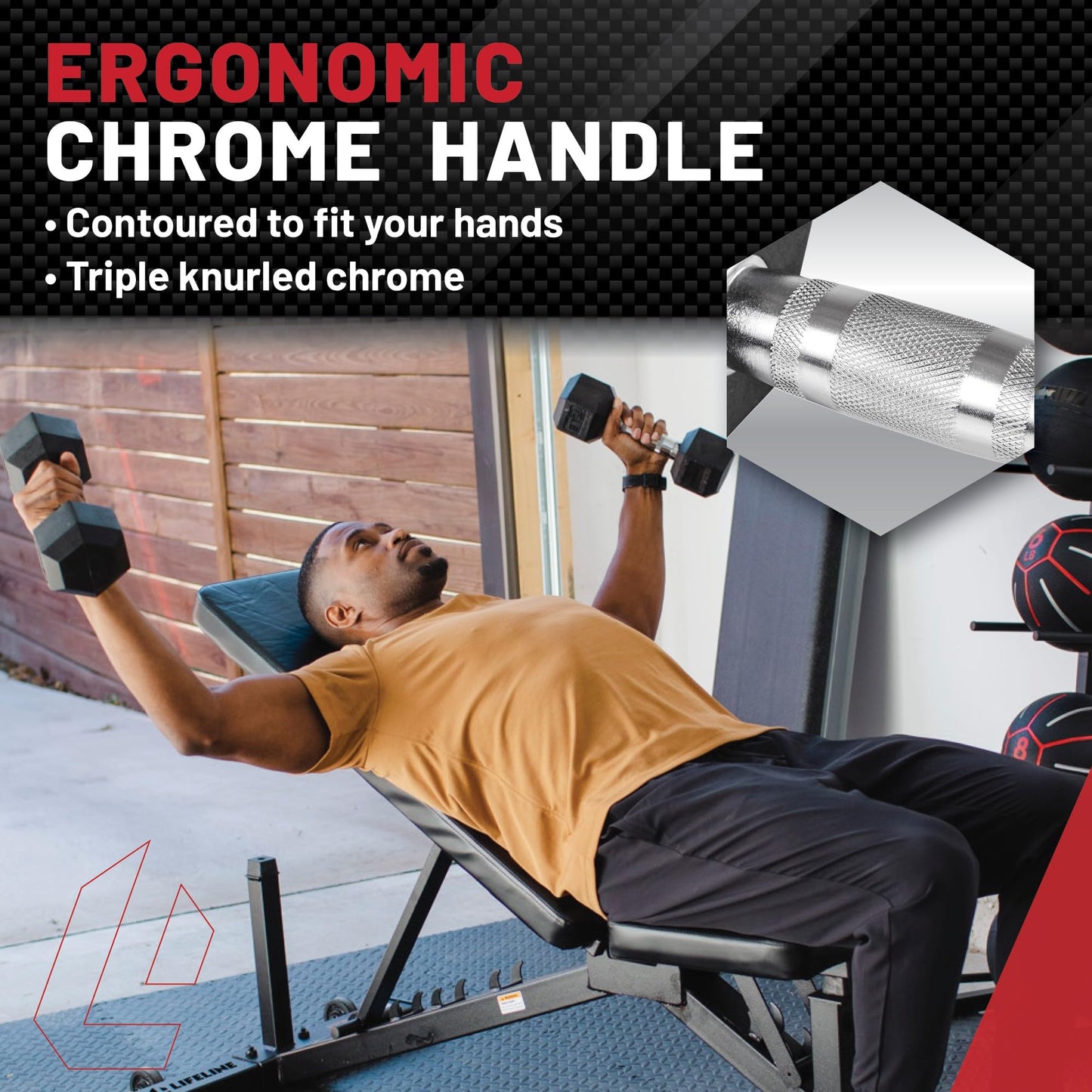 Lifeline Hex Dumbbells – Premium Quality, Low Odor, and Ergonomic Knurled Handle, 70 lb
