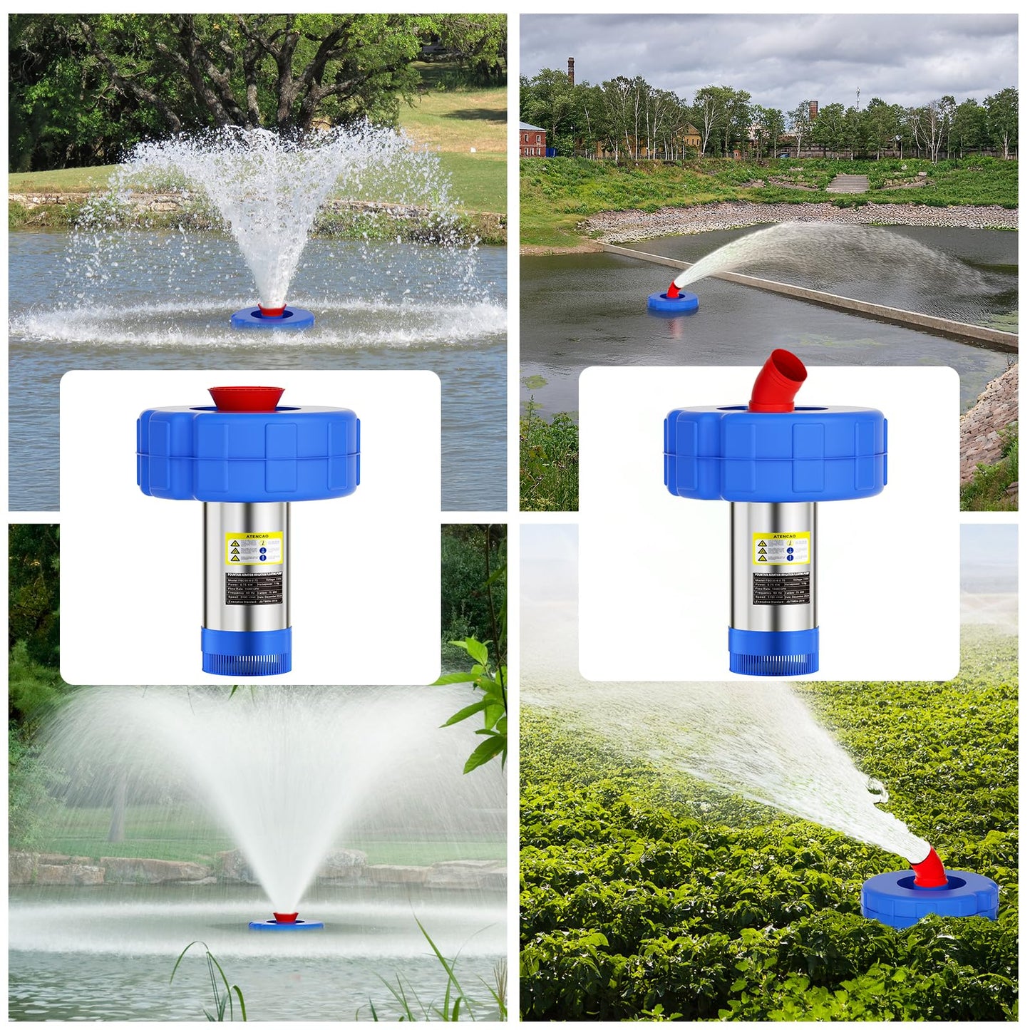 BOFEKTE 15000 GPH Pond Fountain Aerator - Fully Automatic 110V, 750W (1HP) Floating Pumps and Pond Aerator for Large and Small Outdoor Ponds and Lakes - Pountain aerator with 100Ft Power Cord (Silver)