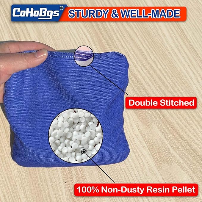 CoHoBgs Corn Hole Bags Set 8, Professional Cornhole Bags Dual-Sided Slick & Stick Resin Filled Suede and Duck Canvas Bean Bag for Cornhole Game Includes Carry Case