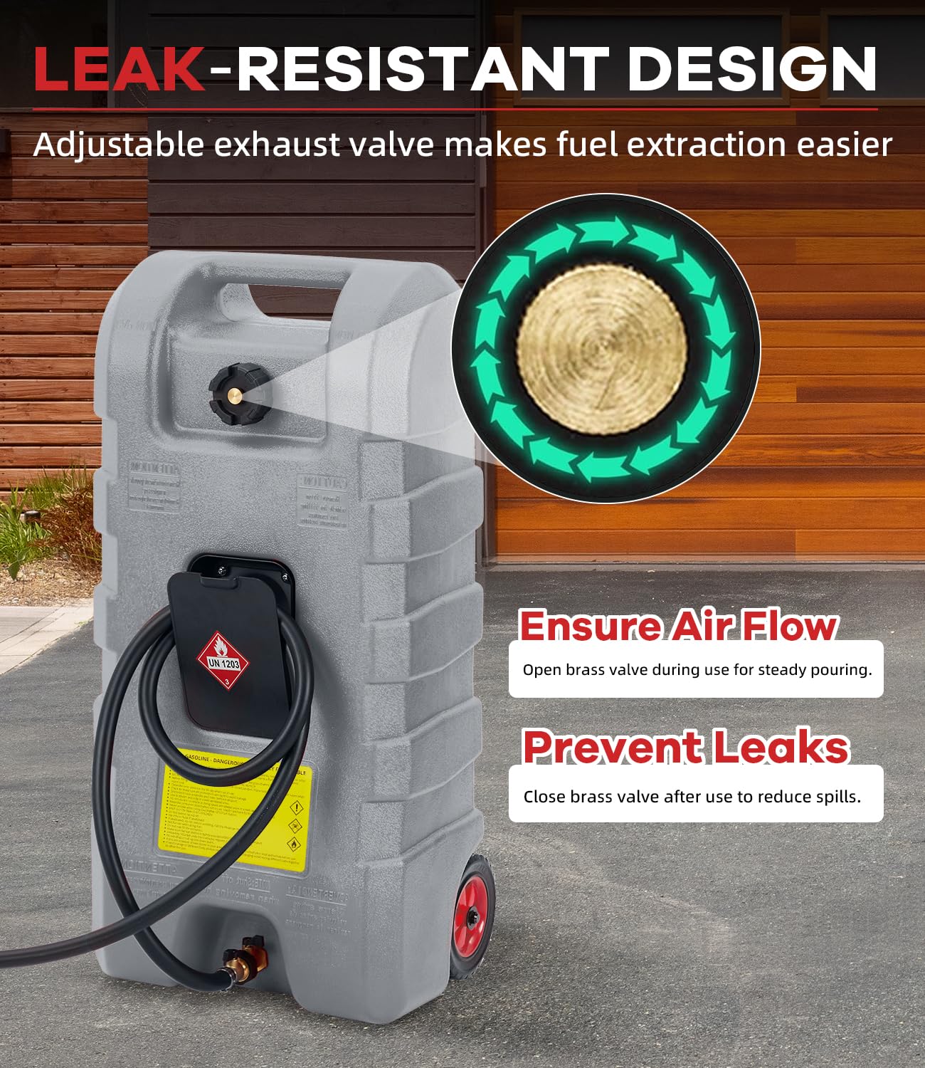 15 Gallon Gas Caddy, Heavy-Duty Gas Can and Fuel Caddy with Manual Fuel Transfer Pump, Portable Fuel Tank on Wheels with 10 ft Hose for Lawn Mowers, Cars, Boats, ATVs, Home and Farm Use, Grey