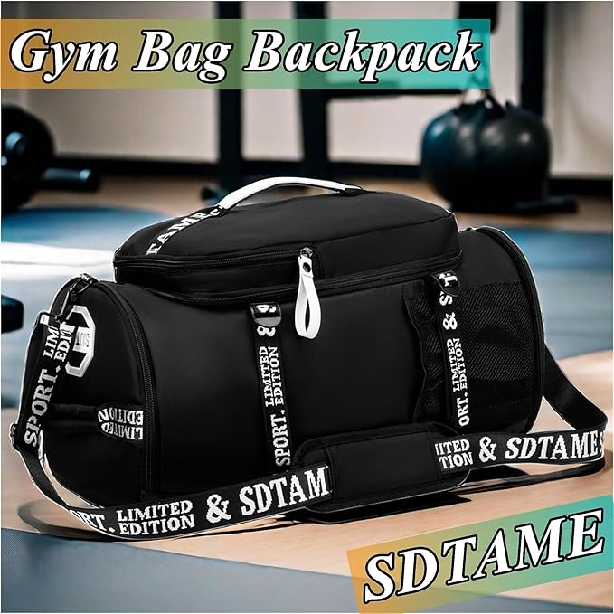 Gym Duffle Bag Backpack with Shoe Compartment,4 ways Travel Backpack for Women and Men,Multi-Functional Weekender bag with Waterproof Layer&Laptop Compartment for Fitness, Travel,Camping