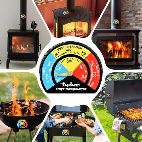 Magnetic Fireplace Thermometer - Large Size, Stove Top Temperature Gauge for Wood Burning Stove & Pellet Stoves (1PCS)