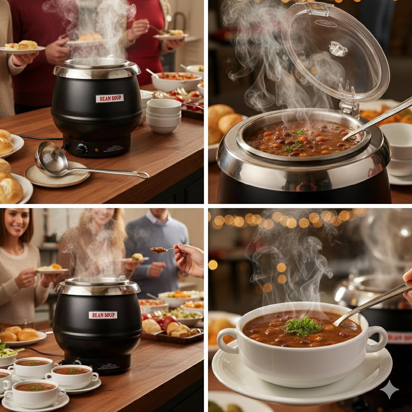 CLIVIA Commercial Electric Soup Warmer Pot, Stainless Steel Food Warmer Kettle for Restaurant and Catering, 11Qt Large Soup Cooker with Lid