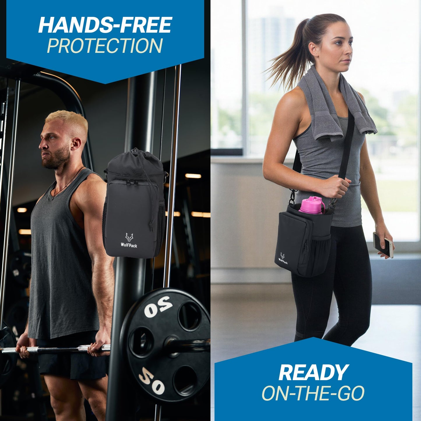 WulfPack Magnetic Gym Bag, Magnetic Bottle Bag, Water Bottle Carrier Holder with Large Phone Pockets, Large Pockets, Gym Bag, Work, and Sports (Black)
