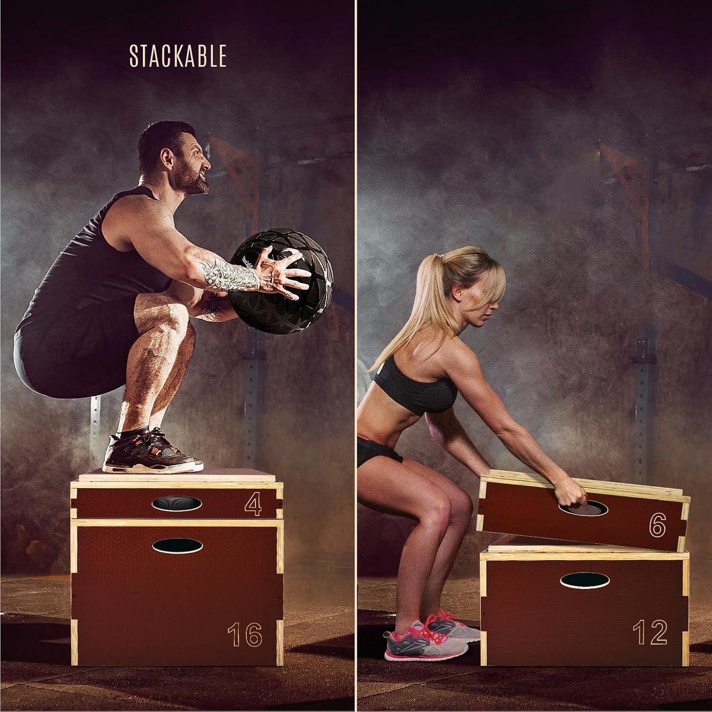 Yes4All Stackable Wooden Plyo Box, Plyometric Box with Anti-Slip Surface for Home Gym & Outdoor Workout - Red - 16"