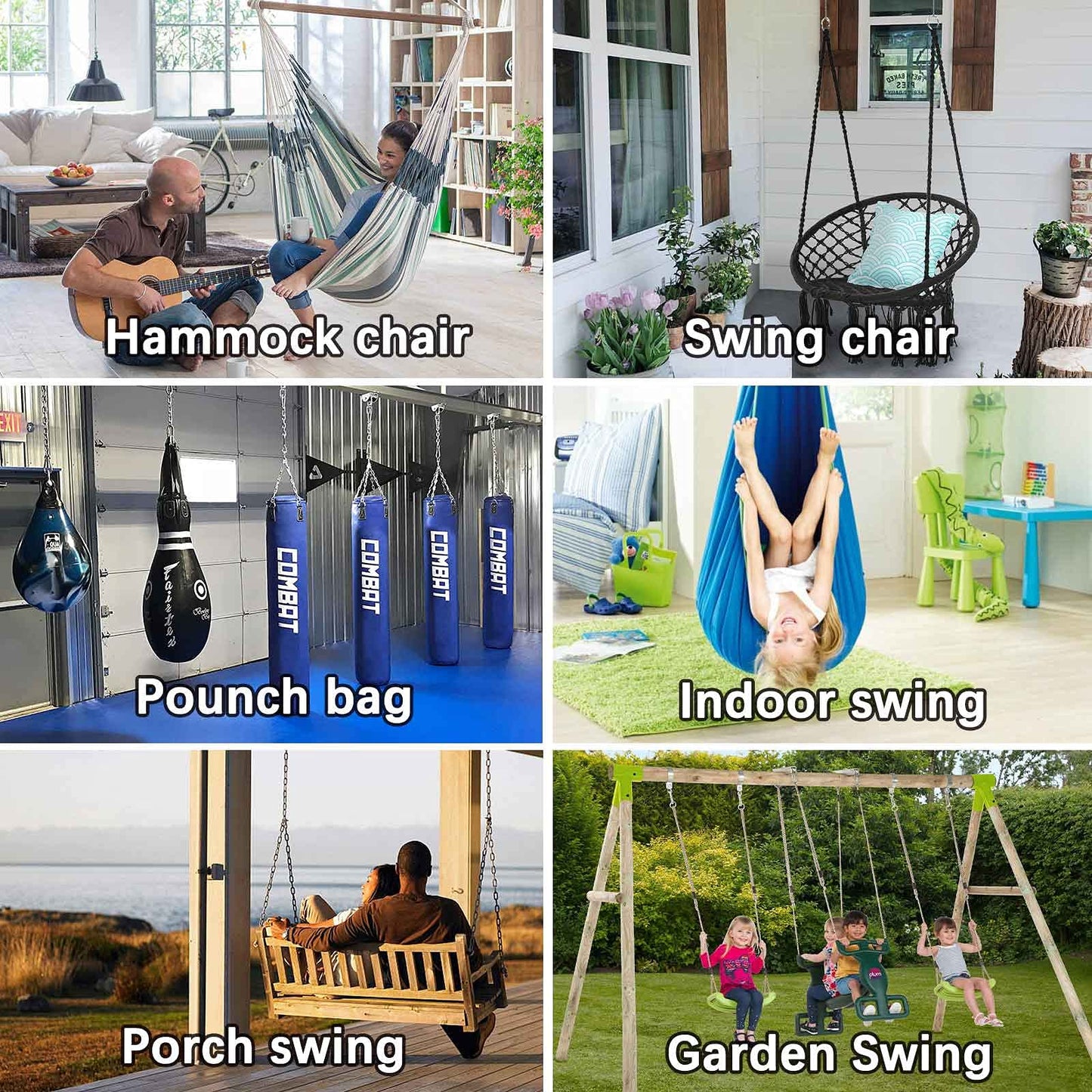 weiatas Hammock Chair Hanging Hardware Kit with Chain and Spring, Heavy Duty Porch Swing Hanger, 360 Swivel Ceiling Hooks for Punching Bag,Gym
