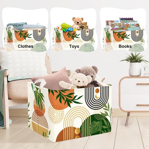 Clastyle Boho Geometric Storage Basket Baby Laundry Hamper Leaf Kid Gift Toy Box Collapsible Clothes Organizer Nursery Bin for Bedroom, Arched Door, 40 * 30 * 30 cm